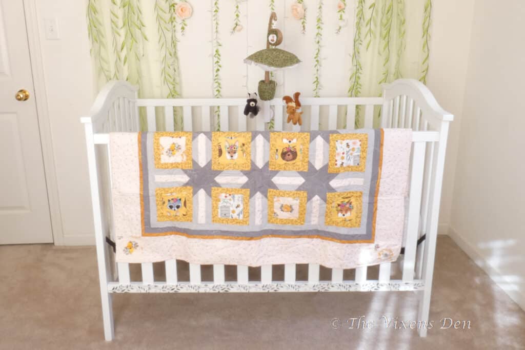 painted and stenciled crib