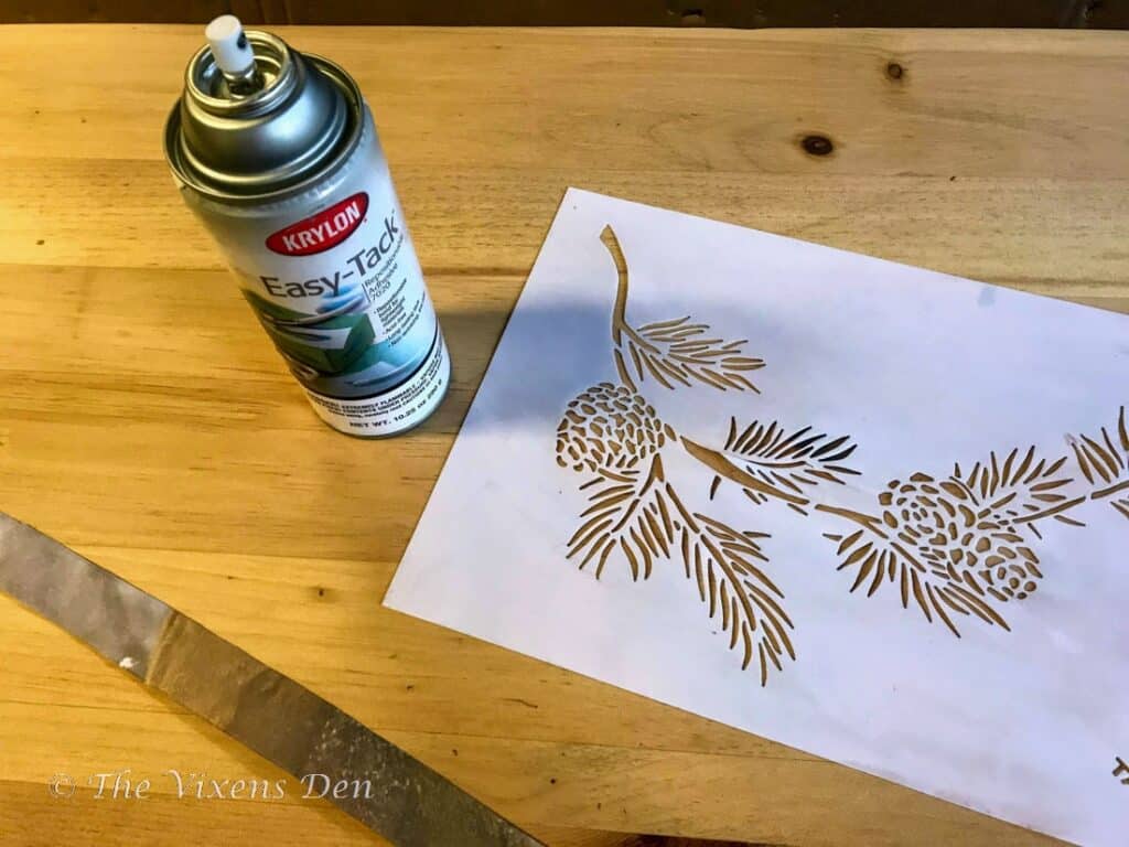 pine bough stencil with easy-tack adhesive