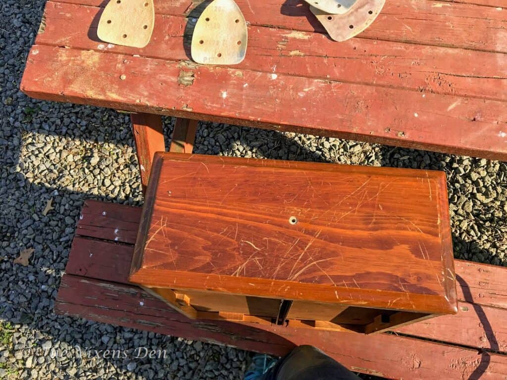 orange dresser drawer front with scratches