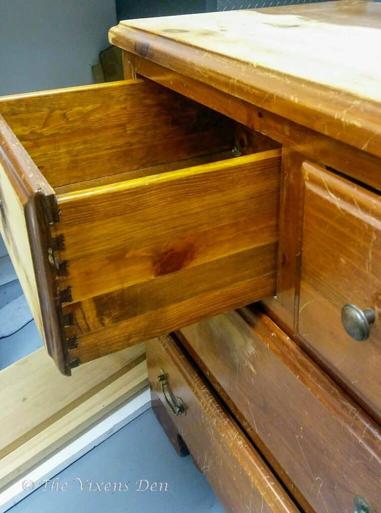 orange finish solid pine dresser with dovetail drawers