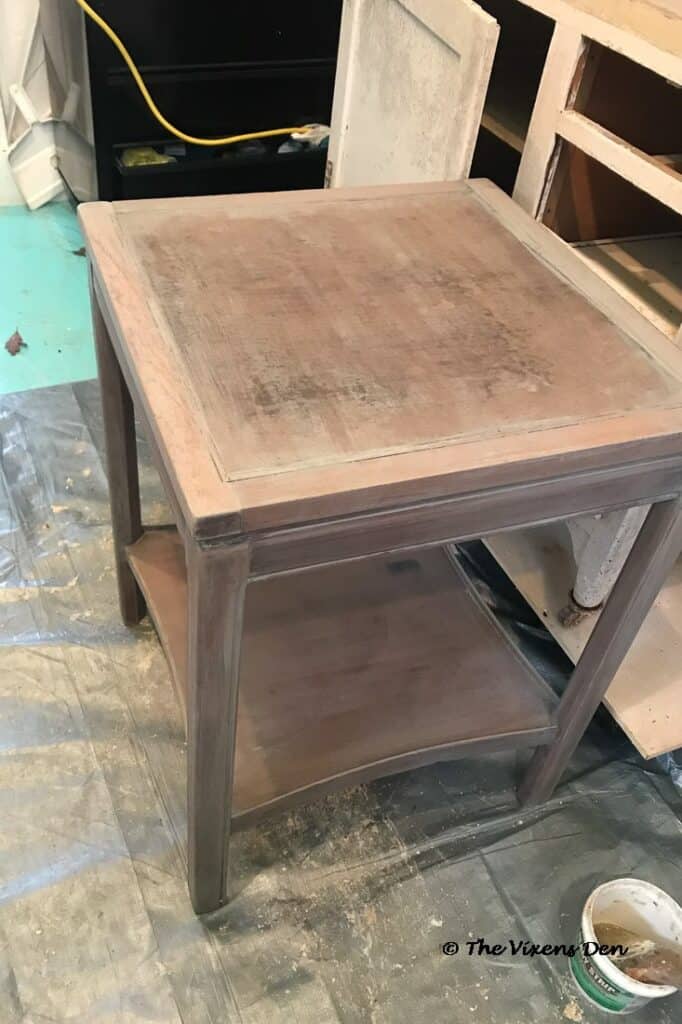 cherry side table after the second application of Minwax Weathered Gray Color Wash