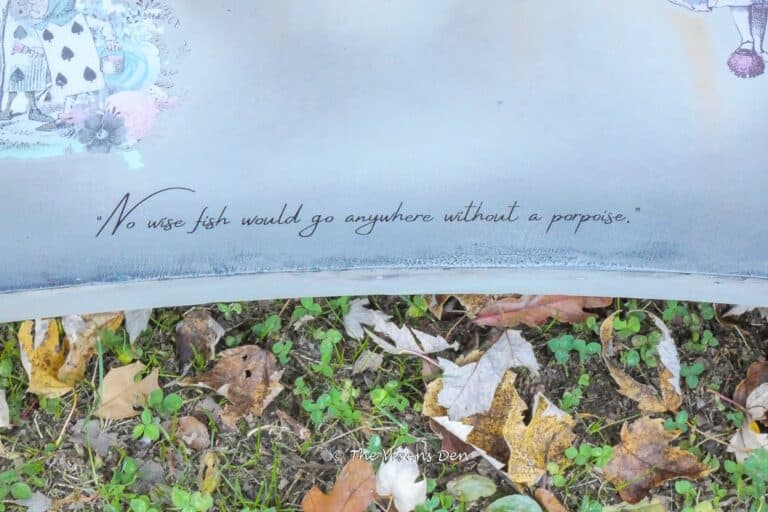close up view of DIY quote transfer "No wise fish would go anywhere without a porpoise."