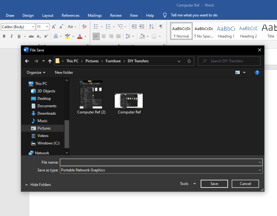 screenshot showing how to save an image as a PNG file