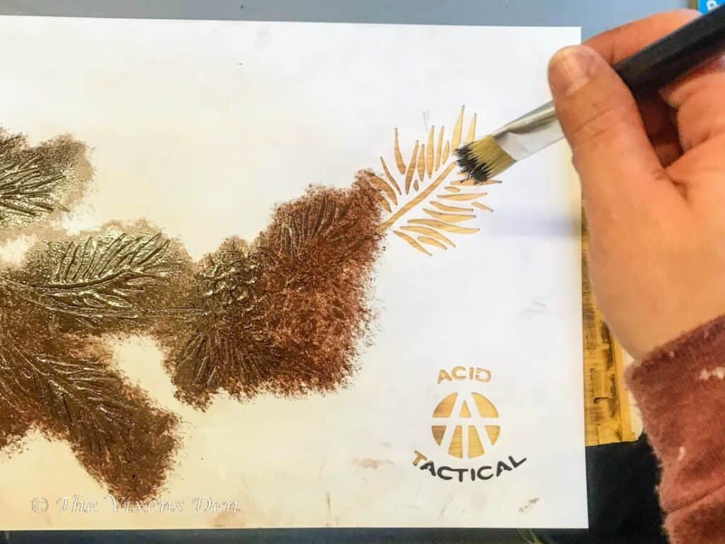 staining with stencils using an artist's brush