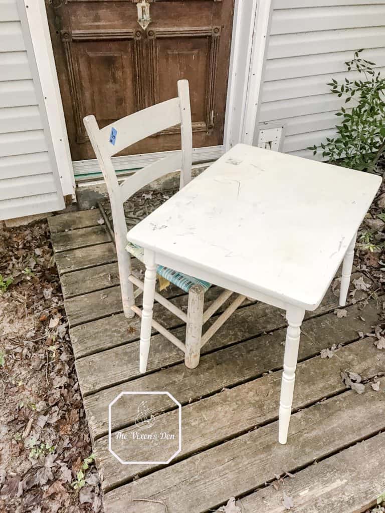 childrens table and yard sale ladderback chair