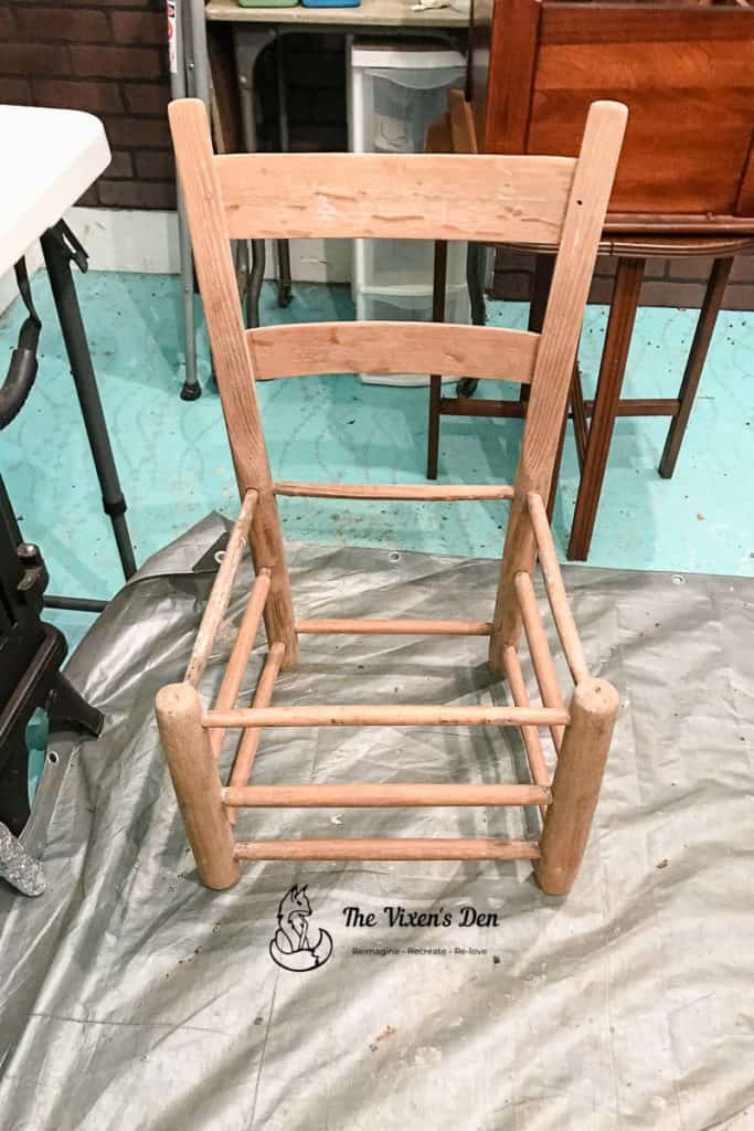 ladderback chair sanded down to bare wood