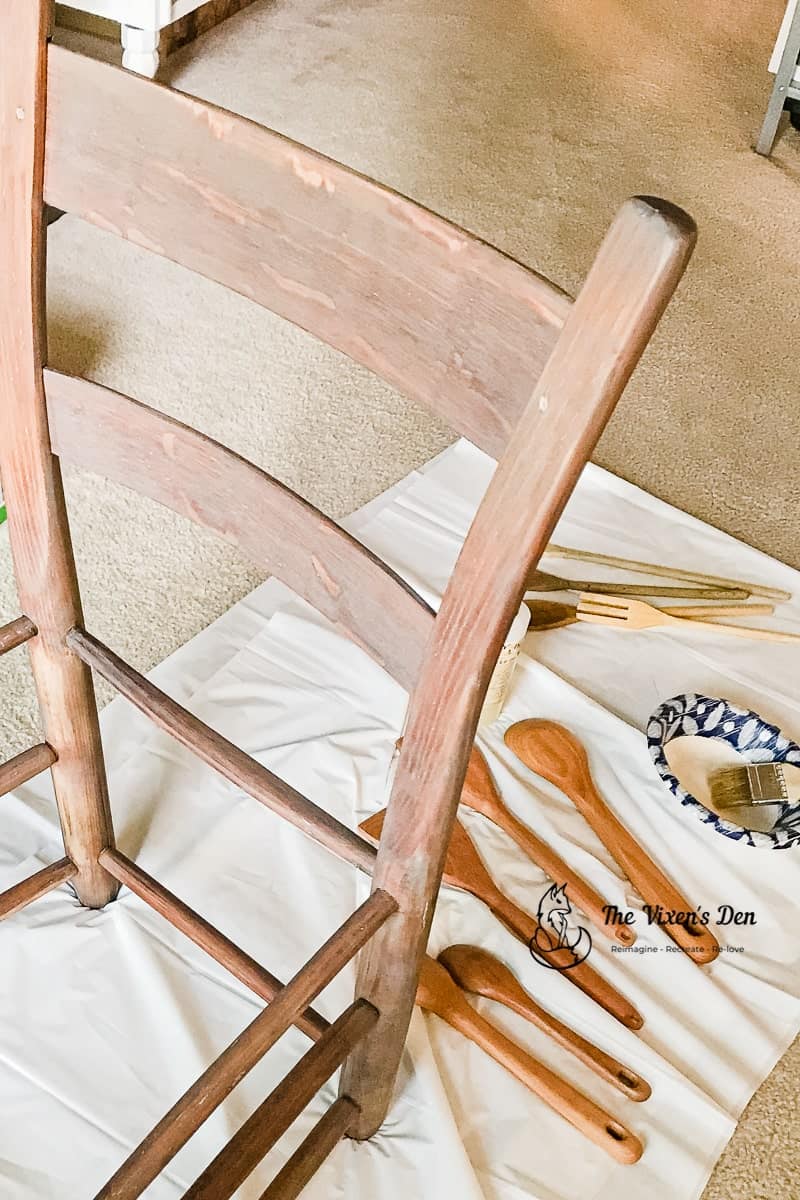 ladderback chair and wood spoons sealed with hemp oil