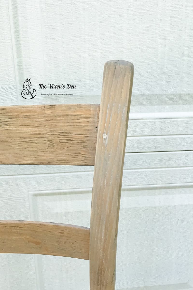 wood filler in nail hole on top rail of ladderback chair