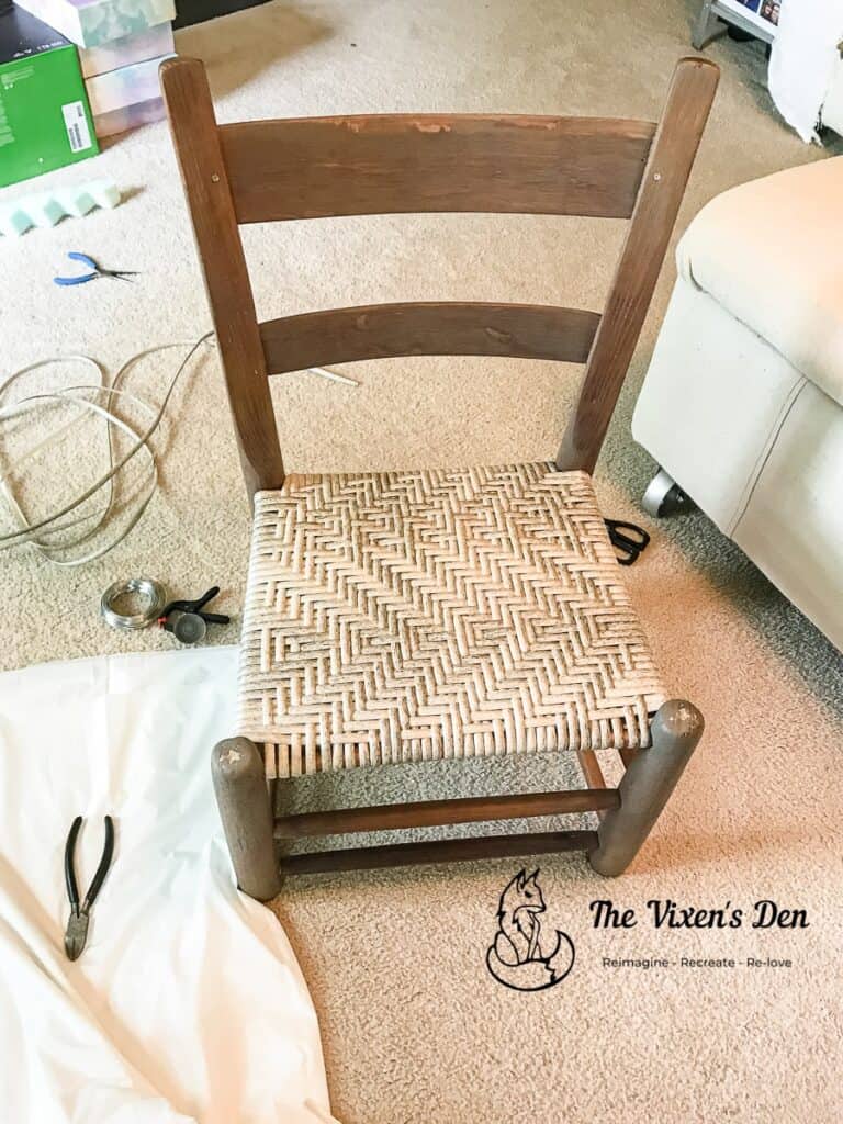 ladderback chair with a woven faux rattan flat reed chair seat-min