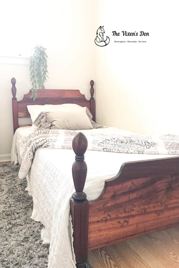 staged stain stenciled mahogany headboard and footboard sealed with hemp oil-16-min