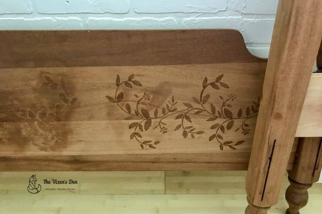 stenciled mahogany headboard and footboard-1-min