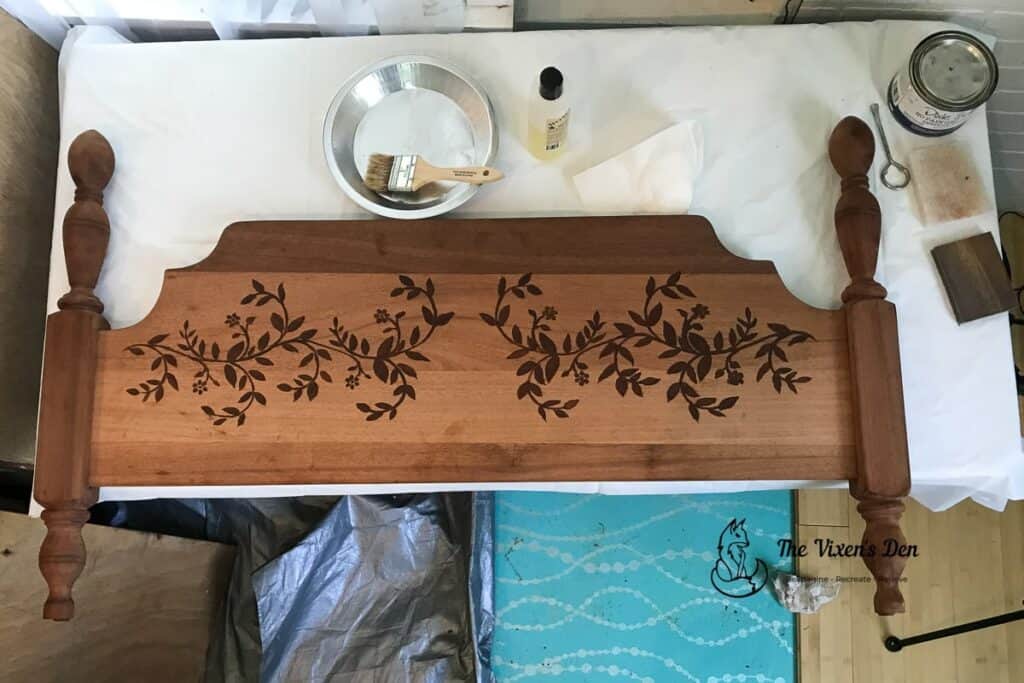 stenciled mahogany headboard and footboard-10-min