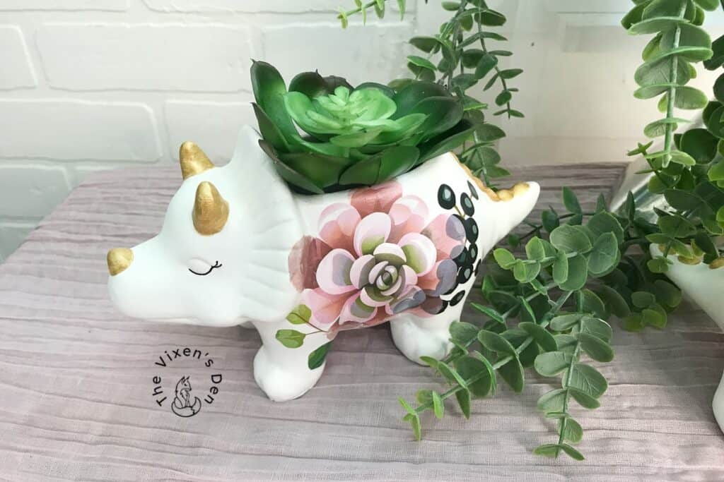 boho ceramic stegosaurus with succulent tranfers and gold details (3)