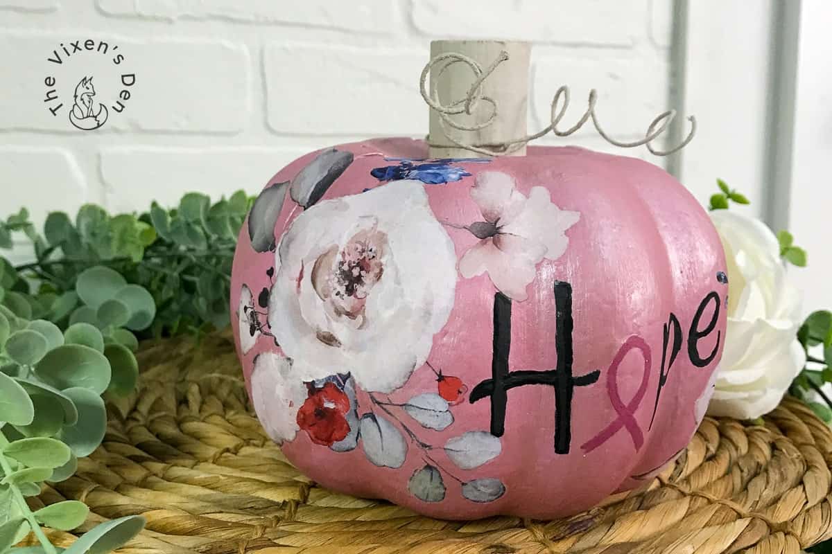 Chalk Painted Floral Breast Cancer Pumpkin