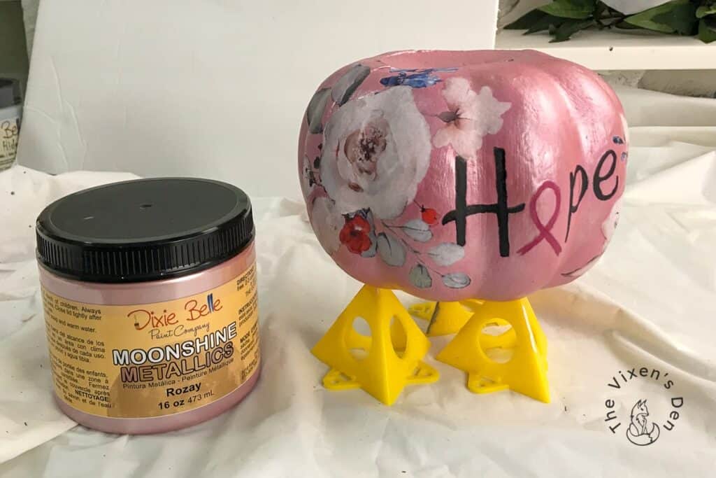 Breast Cancer Pumpkin with metallic paint