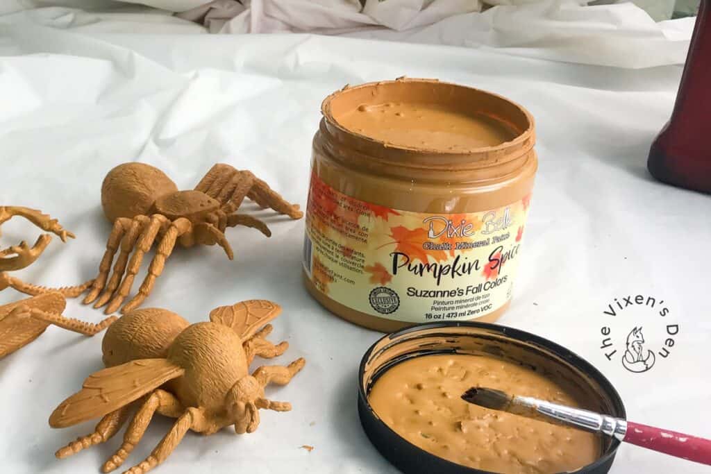 process - priming spider with Dixie Belle Pumpkin Chalk Paint