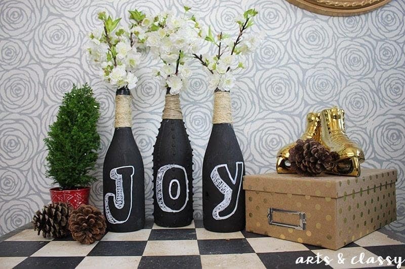 Make-Your-Season-Sparkle-With-This-Holiday-DIY-Upcycled Wine Bottles - Joy Decor-min