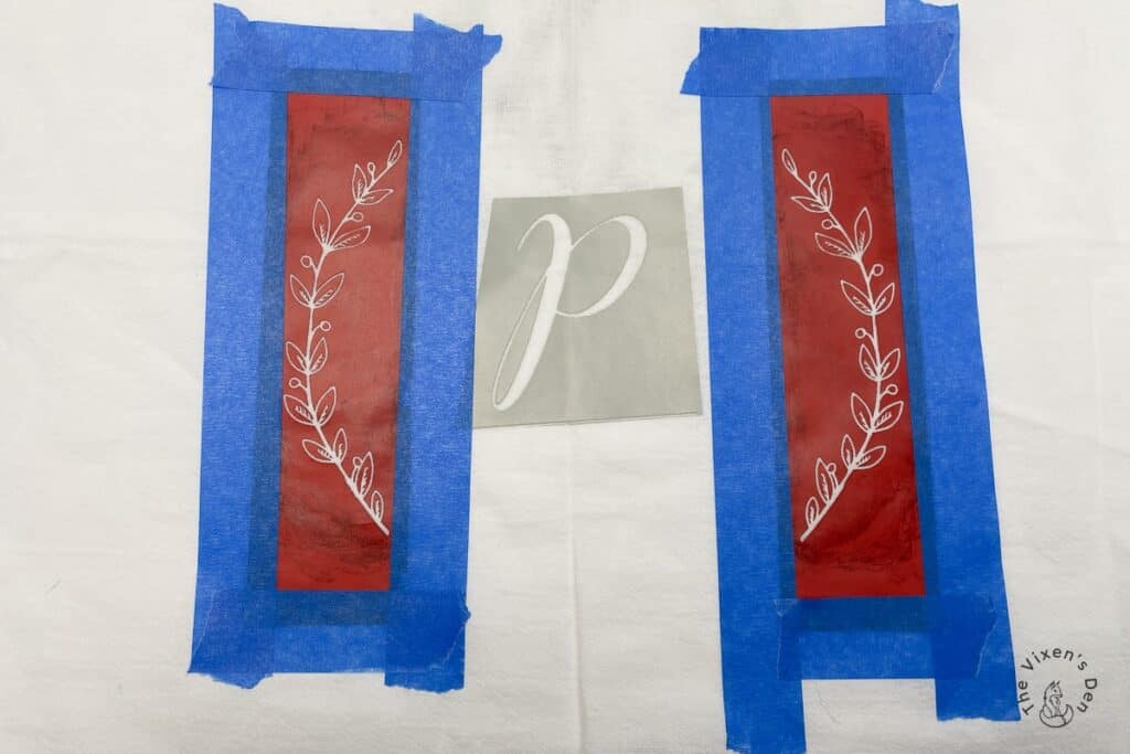 Mesh Stencils Applied to Fabric Towels with Painters Tape