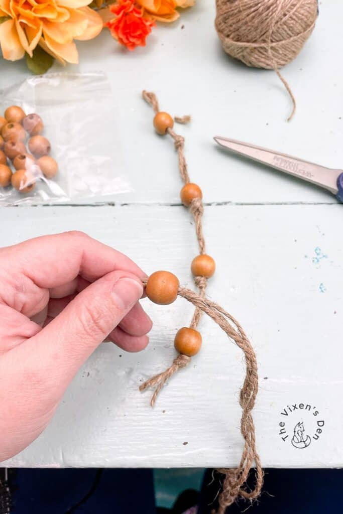 Stringing Stained Wood Beads on Jute Cord