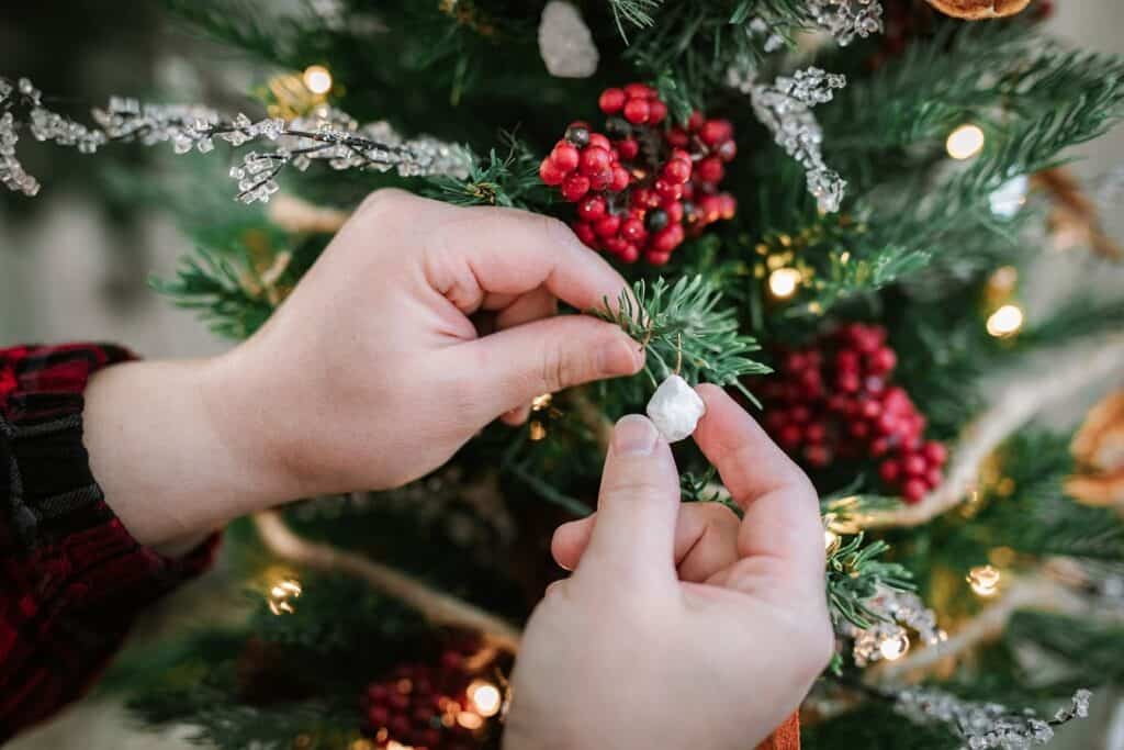 DIY white rock ornament for tabletop Christmas tree
