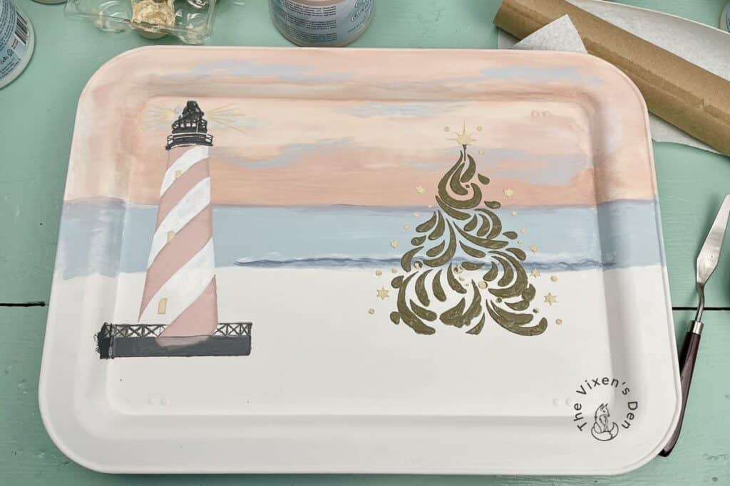 Coastal Christmas Tray - Filling in the stencils