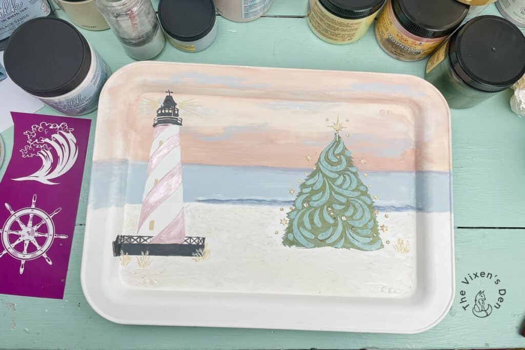 Coastal Christmas Tray - Filling in the stencils.1