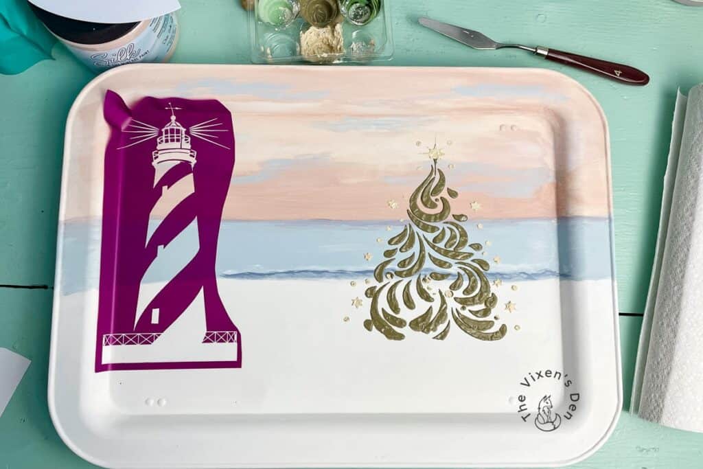 Coastal Christmas Tray - Lighthouse stencil