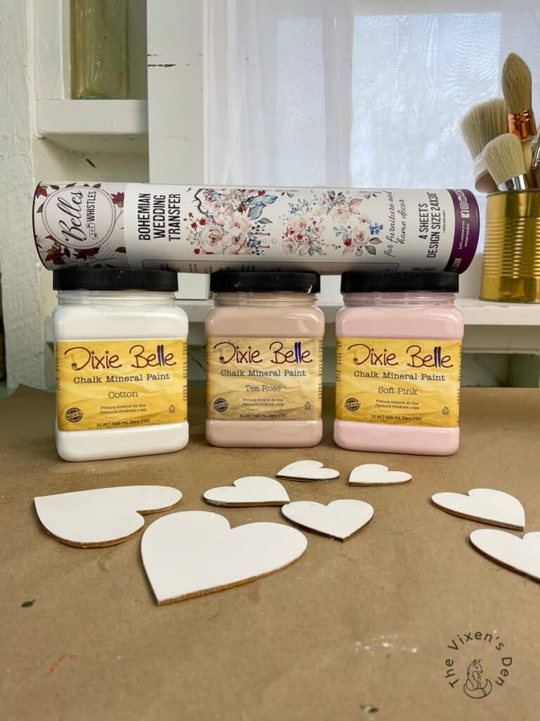 Dixie Belle paints with Bohemian wedding transfer and hearts painted with cotton.1