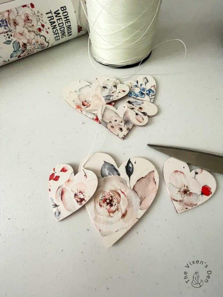 Valentine's Heart Charms with nylon cord and scissors