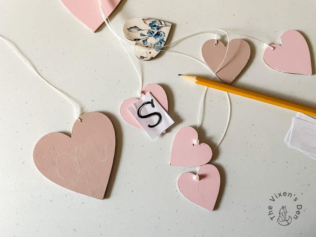 Valentine's Heart Charms with pencil and printed monograms