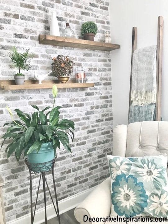 White Living Room Reveal with Brick Accent Wall - Decorative Inspirations-min