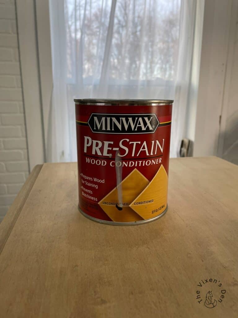 Minwax prestain conditioner on tabletop