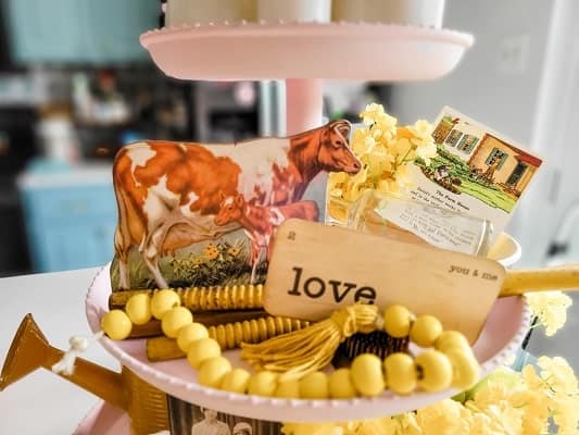 Vintage Farmhouse Tiered Tray With Be My Valentine Flash Card- The Fifth Sparrow No More