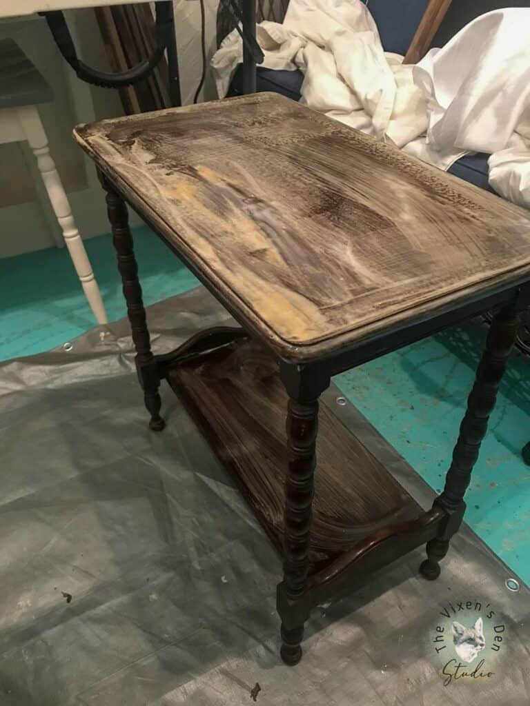 End Table with Finish Remover Applied
