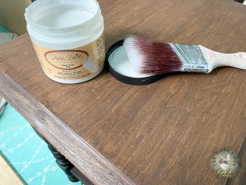 Applying Dixie Belle Flat Clear Coat to repaired veneer