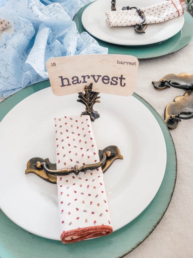 Table setting with flashcards and napkins