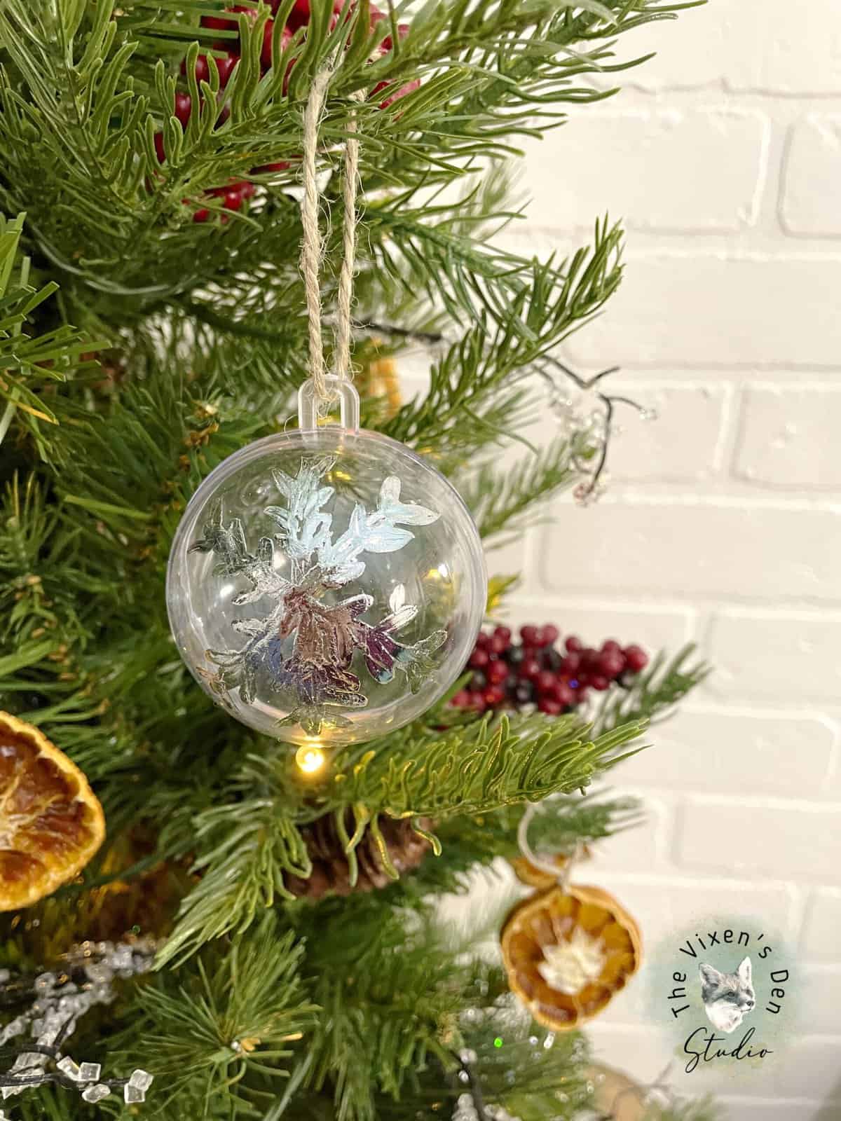 Easy DIY Faux Silver Leaf Gift-filled Ornament