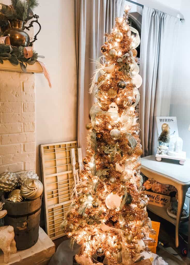A christmas tree in a living room.