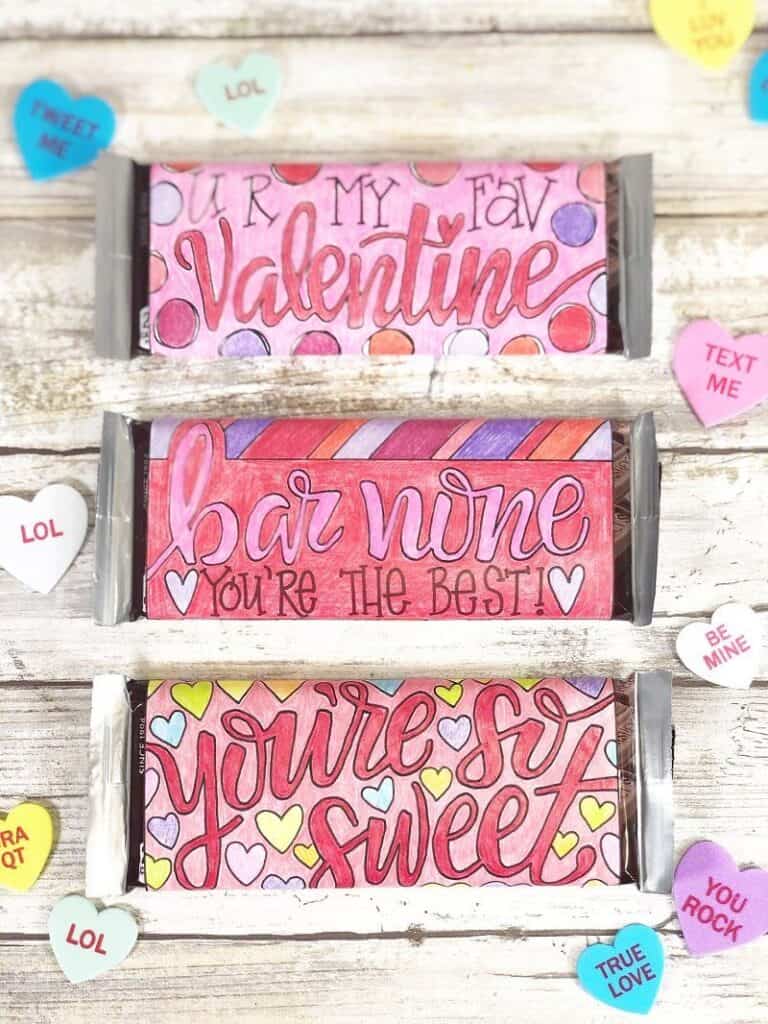 Valentine's day candy bar wrappers with a valentine's day sentiment.