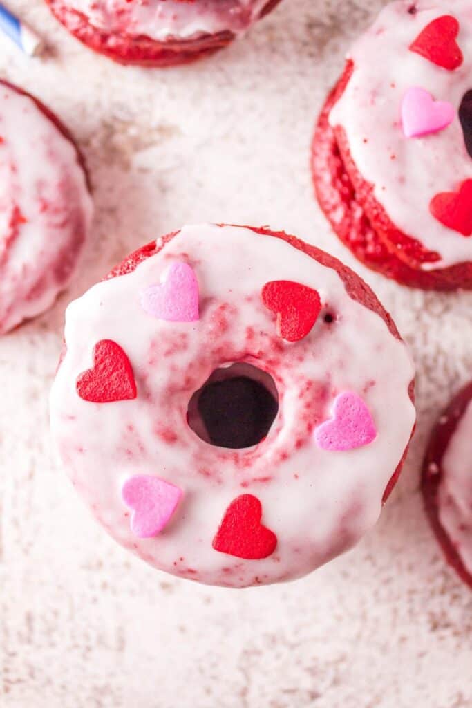 Valentine's day red velvet donuts.