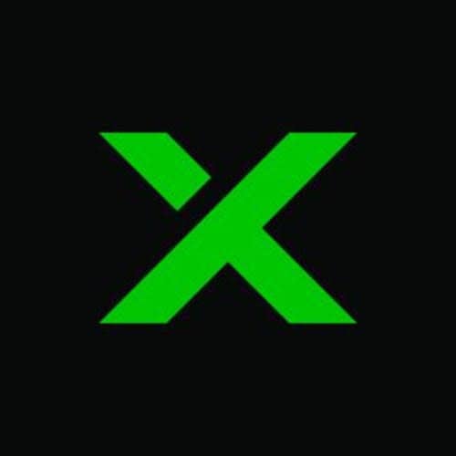 A green x on a black background.