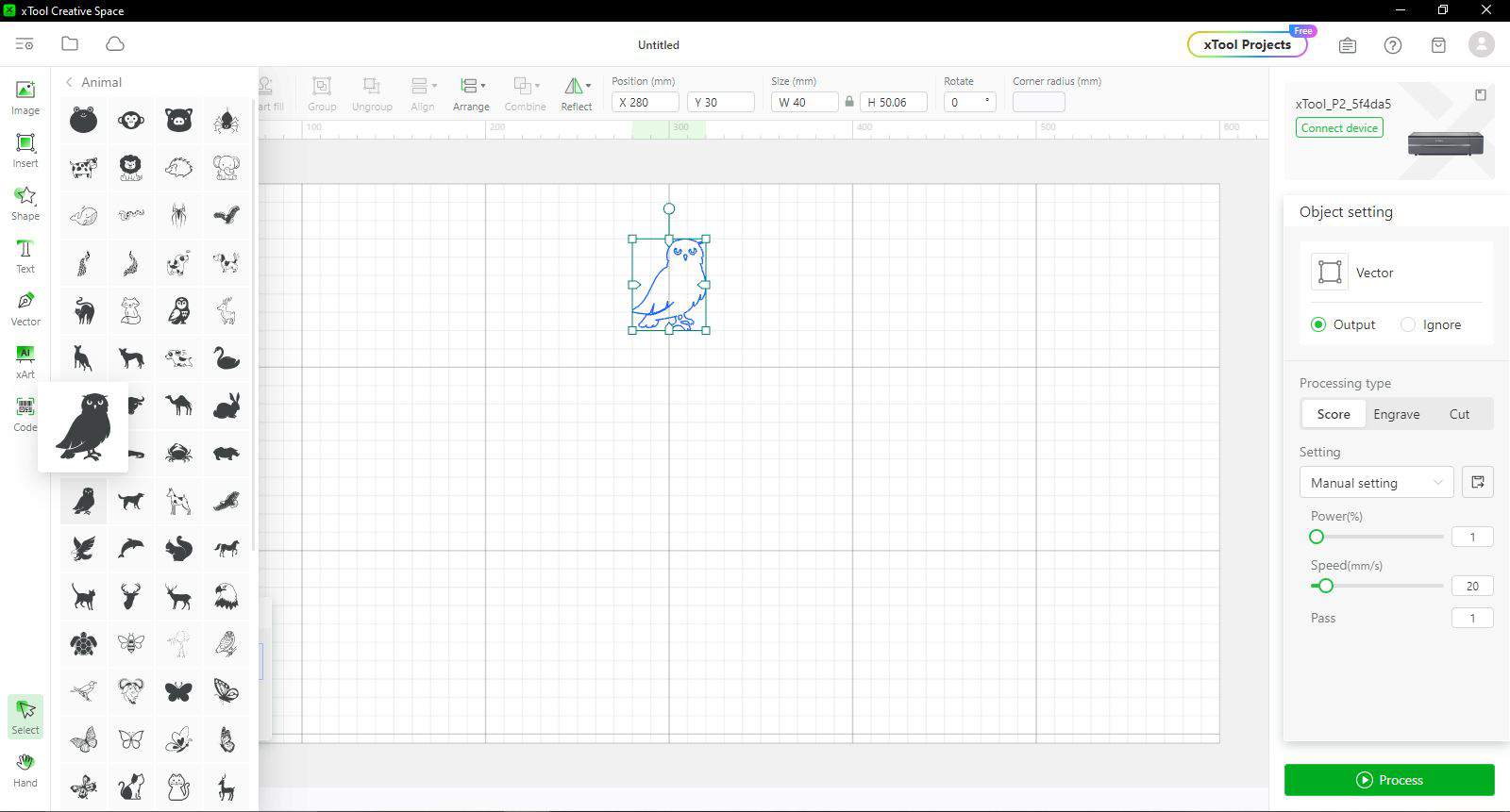 A computer screen displaying the design interface of Cricut Design Space, featuring a grid with a selected fish silhouette and various tool icons on the left sidebar.