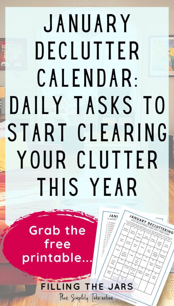 January declutter calendar ad with daily tasks and a call to action for a free printable.