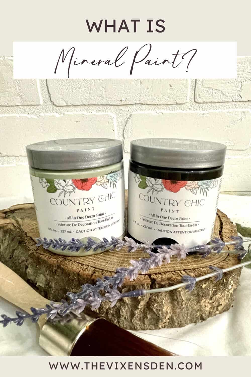 Two jars of paint on a piece of wood.